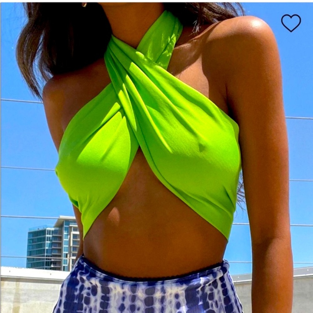 NWOT Princess Polly Midnight Scarf Wrap Crop Tank Top Stretch Trendy Neon Green
